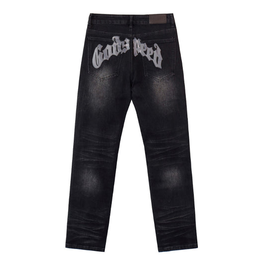 Black & Grey & Blue Loose Fit Denim Pants Streetwear Vintage Style Jeans 8211