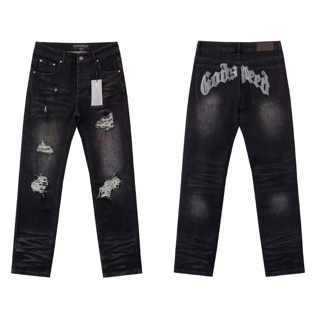 Black & Grey & Blue Loose Fit Denim Pants Streetwear Vintage Style Jeans 8211