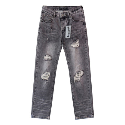 Black & Grey & Blue Loose Fit Denim Pants Streetwear Vintage Style Jeans 8211