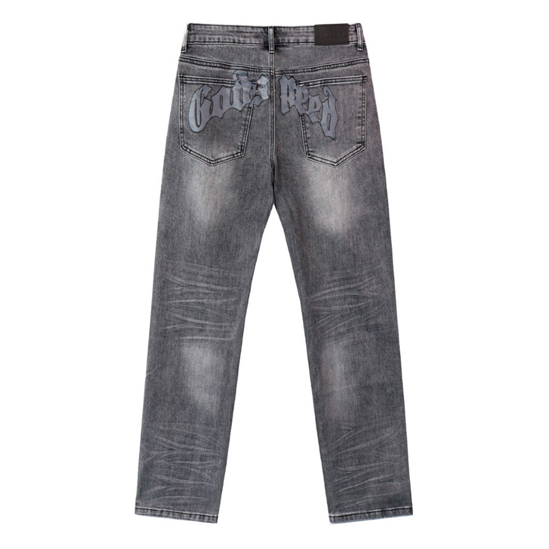 Black & Grey & Blue Loose Fit Denim Pants Streetwear Vintage Style Jeans 8211