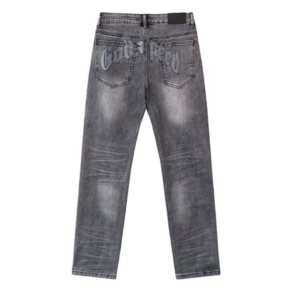 Black & Grey & Blue Loose Fit Denim Pants Streetwear Vintage Style Jeans 8211