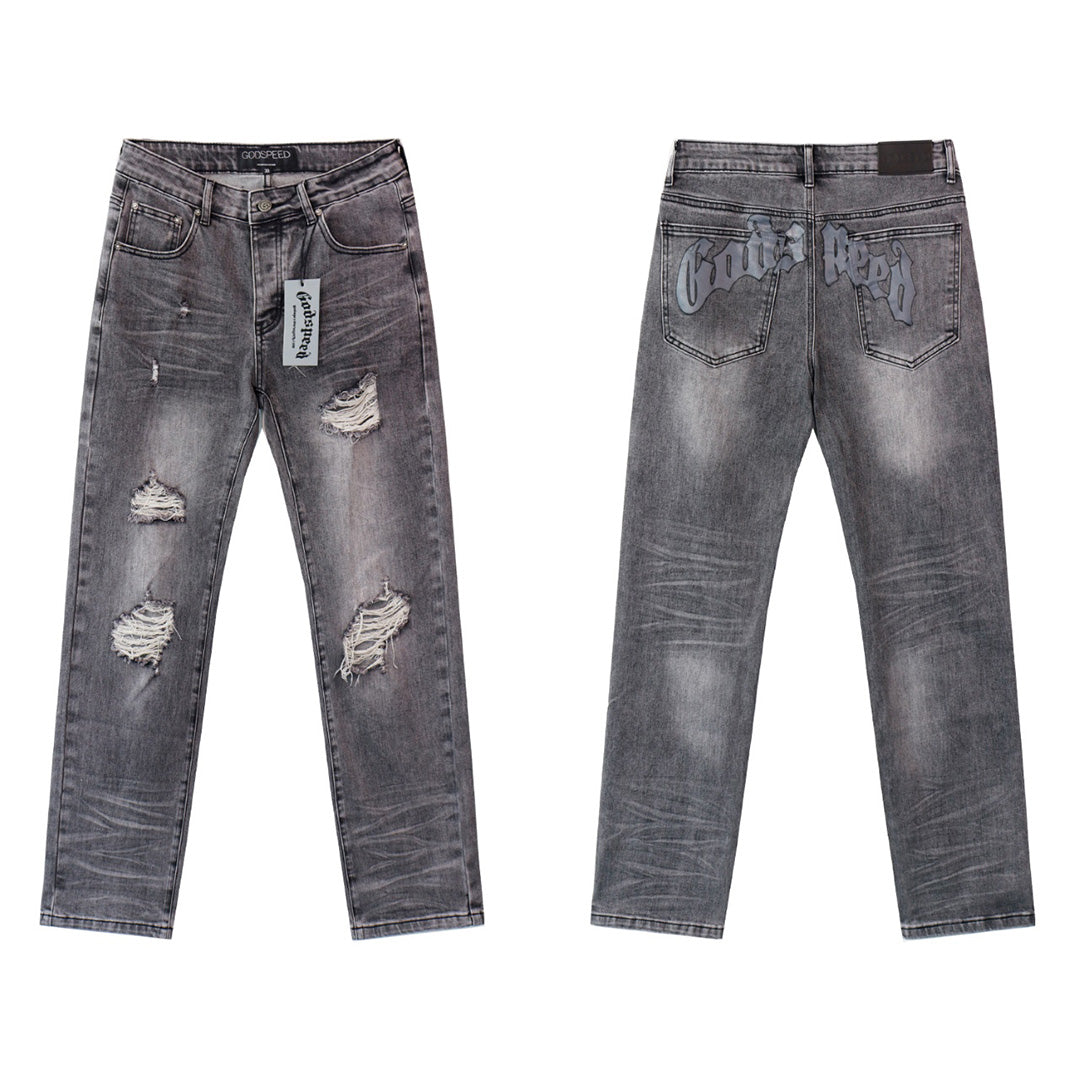 Black & Grey & Blue Loose Fit Denim Pants Streetwear Vintage Style Jeans 8211