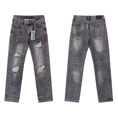 Black & Grey & Blue Loose Fit Denim Pants Streetwear Vintage Style Jeans 8211