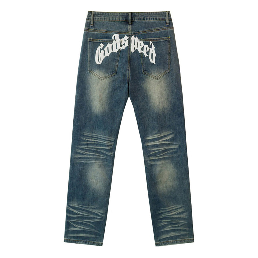 Black & Grey & Blue Loose Fit Denim Pants Streetwear Vintage Style Jeans 8211