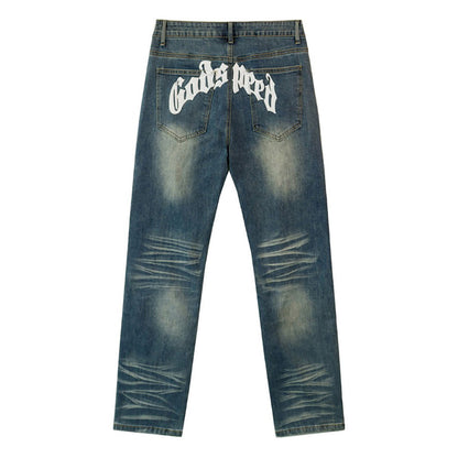 Black & Grey & Blue Loose Fit Denim Pants Streetwear Vintage Style Jeans 8211