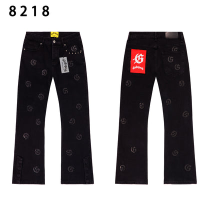 Grey & Blue & Black Loose Fit Denim Pants Streetwear Vintage Style Jeans 8218