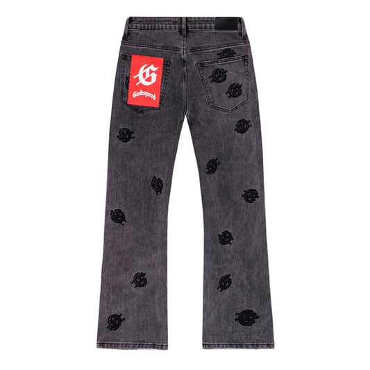 Grey & Blue & Black Loose Fit Denim Pants Streetwear Vintage Style Jeans 8218