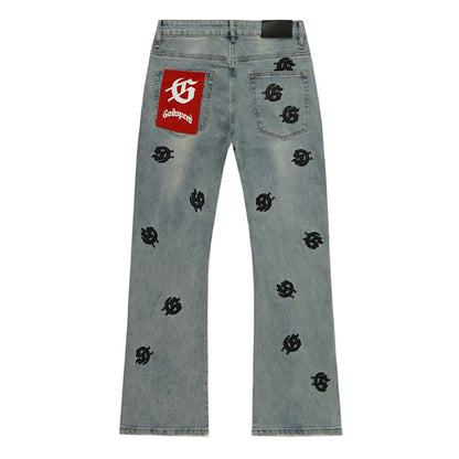 Grey & Blue & Black Loose Fit Denim Pants Streetwear Vintage Style Jeans 8218