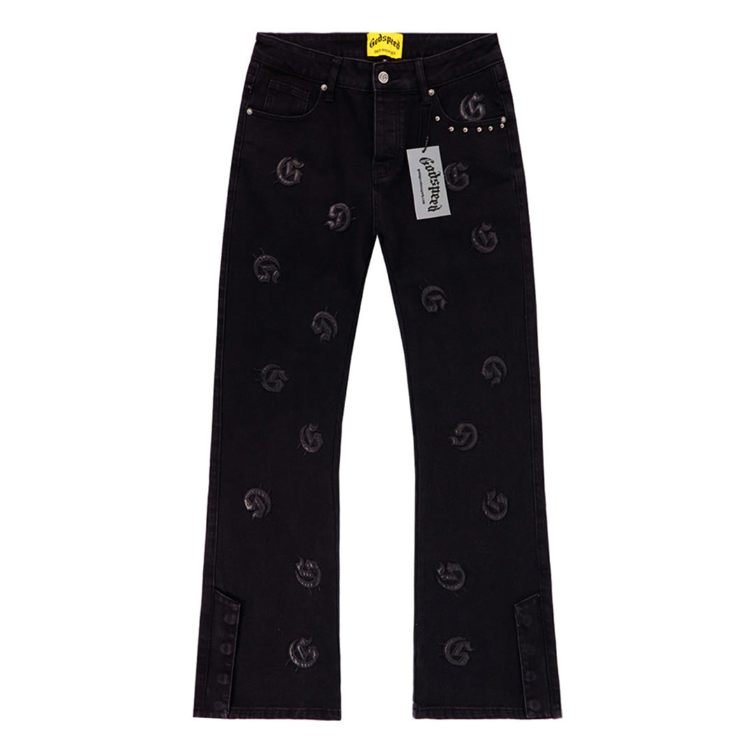 Grey & Blue & Black Loose Fit Denim Pants Streetwear Vintage Style Jeans 8218