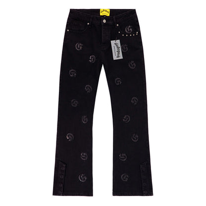 Grey & Blue & Black Loose Fit Denim Pants Streetwear Vintage Style Jeans 8218