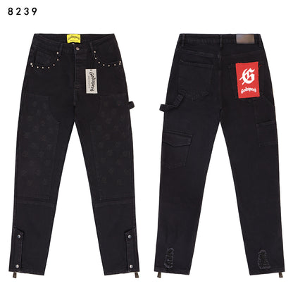 Blue & Gray & Black Loose Fit Denim Pants Streetwear Vintage Style Jeans 8239