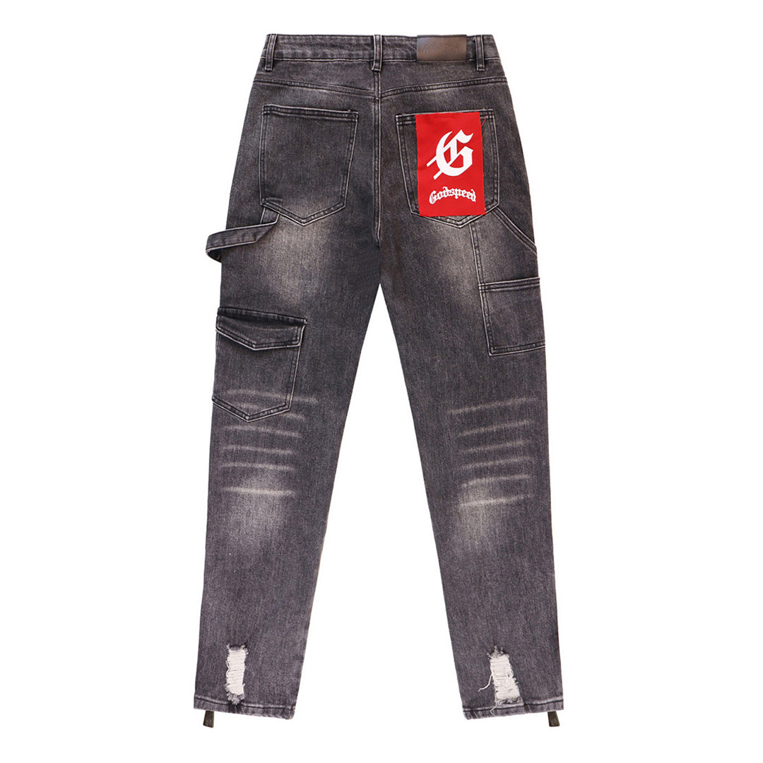 Blue & Gray & Black Loose Fit Denim Pants Streetwear Vintage Style Jeans 8239