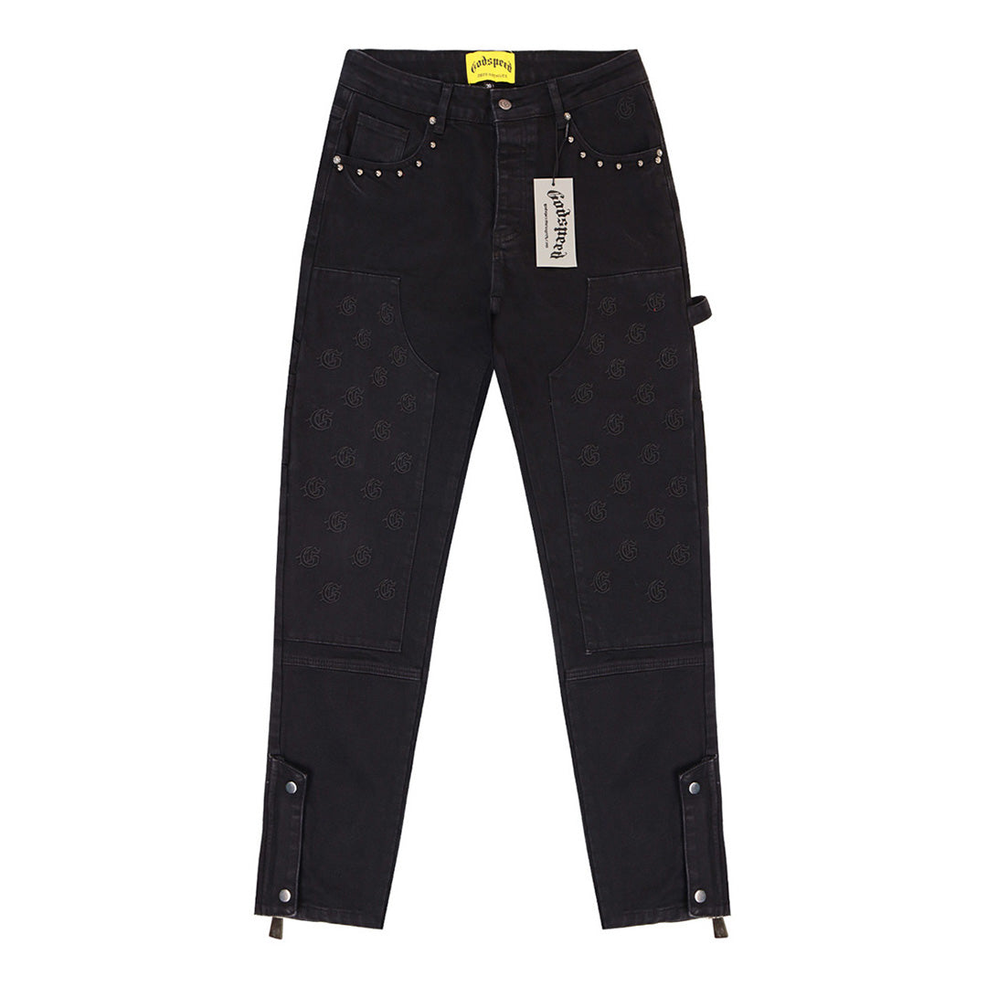 Blue & Gray & Black Loose Fit Denim Pants Streetwear Vintage Style Jeans 8239