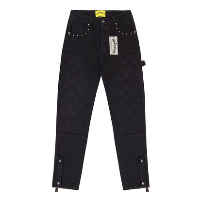 Blue & Gray & Black Loose Fit Denim Pants Streetwear Vintage Style Jeans 8239