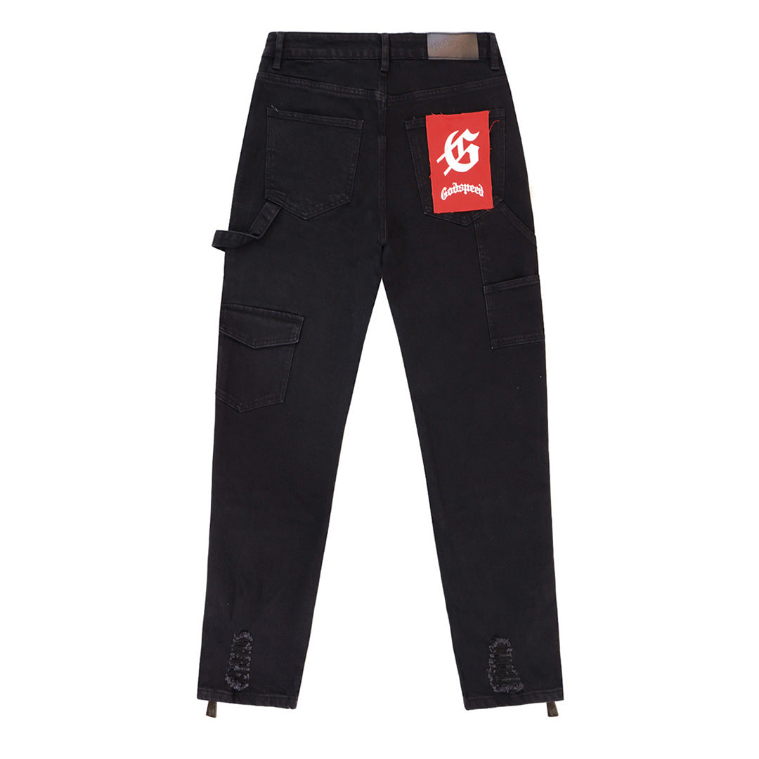 Blue & Gray & Black Loose Fit Denim Pants Streetwear Vintage Style Jeans 8239