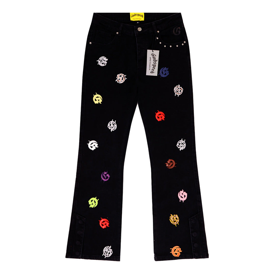Black & Blue & Gray Loose Fit Denim Pants Streetwear Vintage Style Jeans 8240