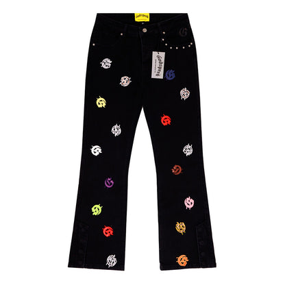 Black & Blue & Gray Loose Fit Denim Pants Streetwear Vintage Style Jeans 8240