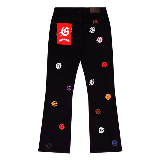 Black & Blue & Gray Loose Fit Denim Pants Streetwear Vintage Style Jeans 8240