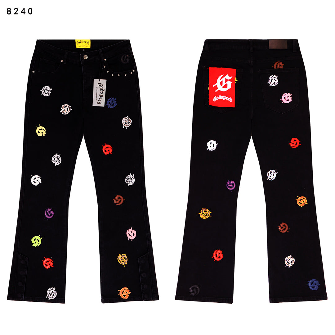 Black & Blue & Gray Loose Fit Denim Pants Streetwear Vintage Style Jeans 8240
