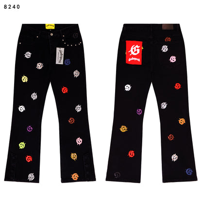 Black & Blue & Gray Loose Fit Denim Pants Streetwear Vintage Style Jeans 8240