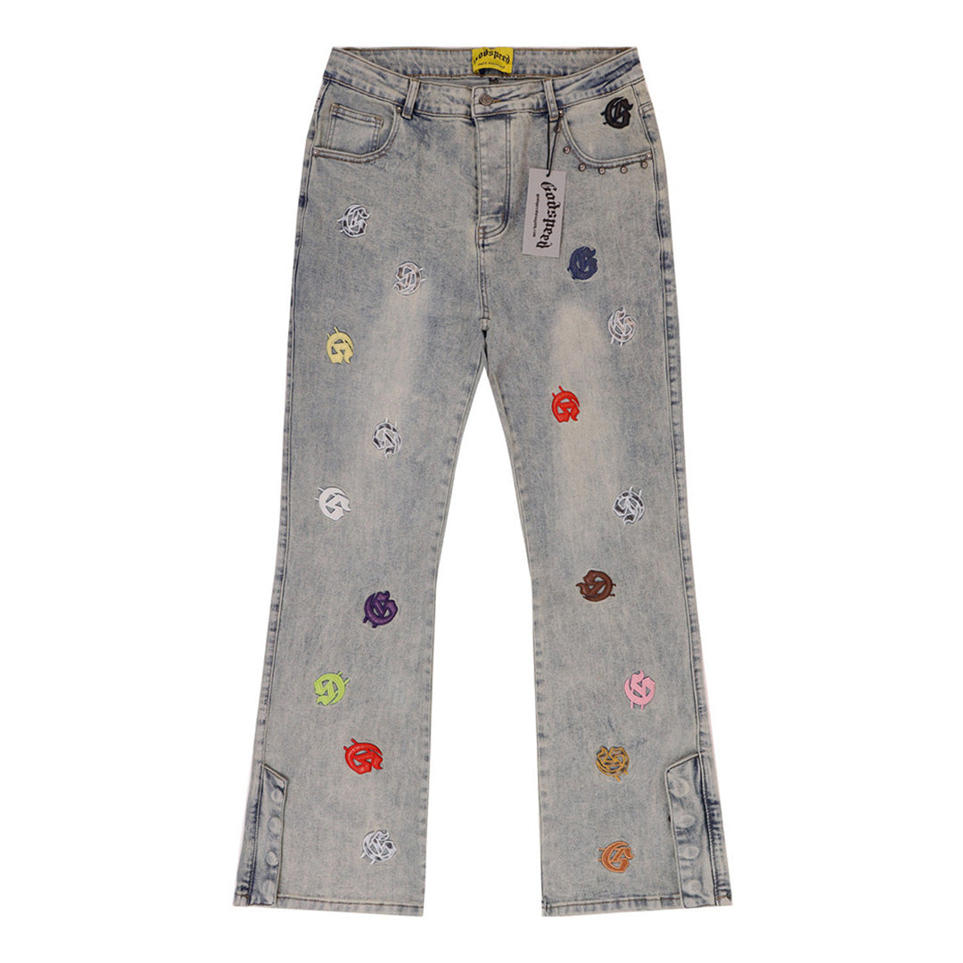 Black & Blue & Gray Loose Fit Denim Pants Streetwear Vintage Style Jeans 8240