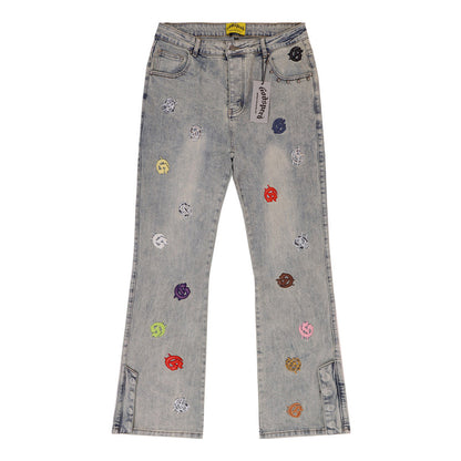 Black & Blue & Gray Loose Fit Denim Pants Streetwear Vintage Style Jeans 8240