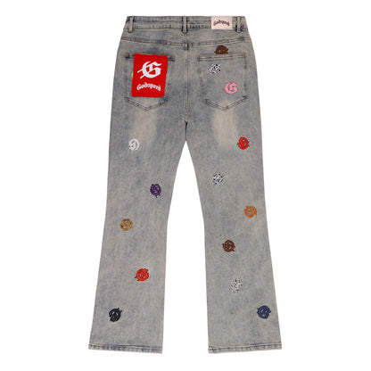 Black & Blue & Gray Loose Fit Denim Pants Streetwear Vintage Style Jeans 8240