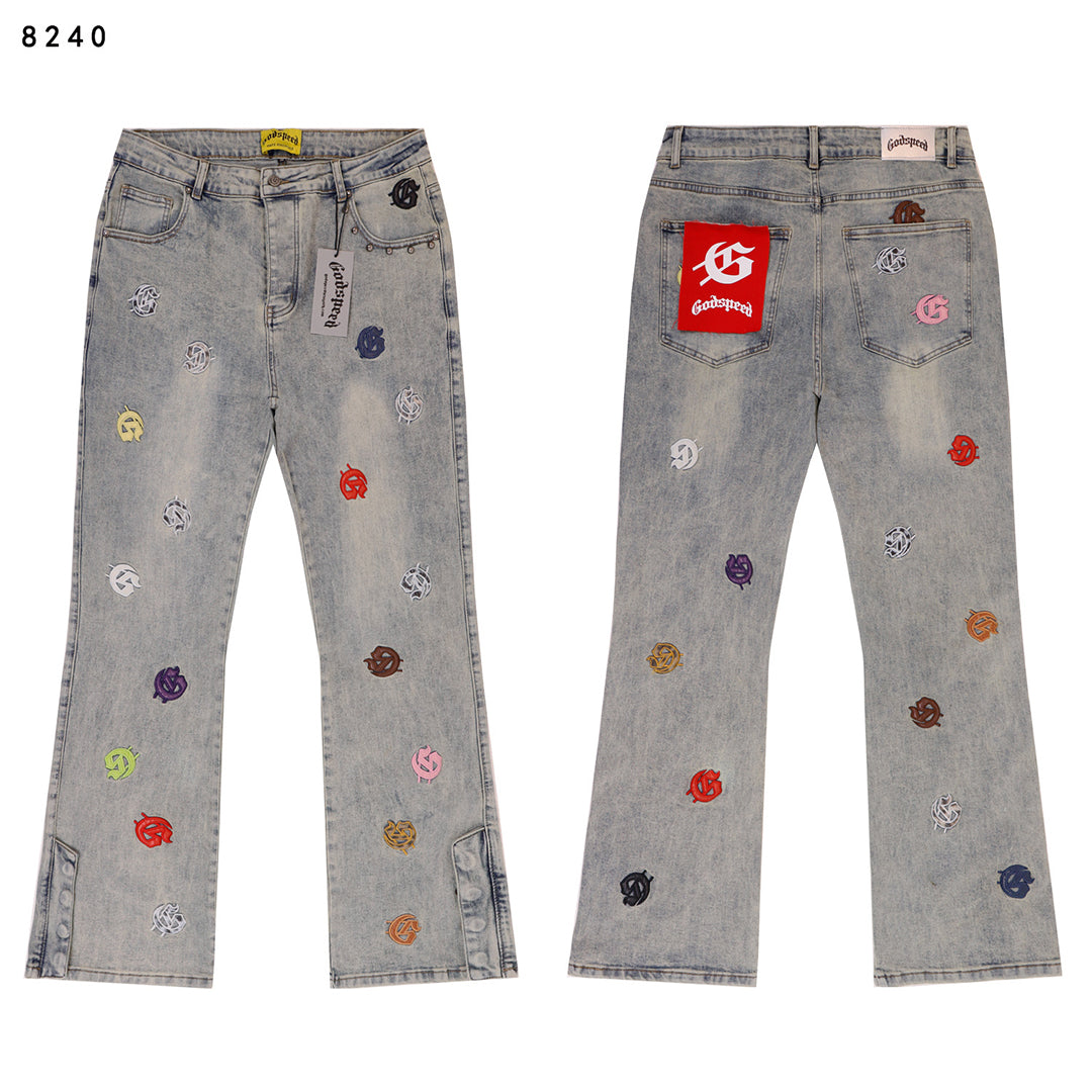 Black & Blue & Gray Loose Fit Denim Pants Streetwear Vintage Style Jeans 8240