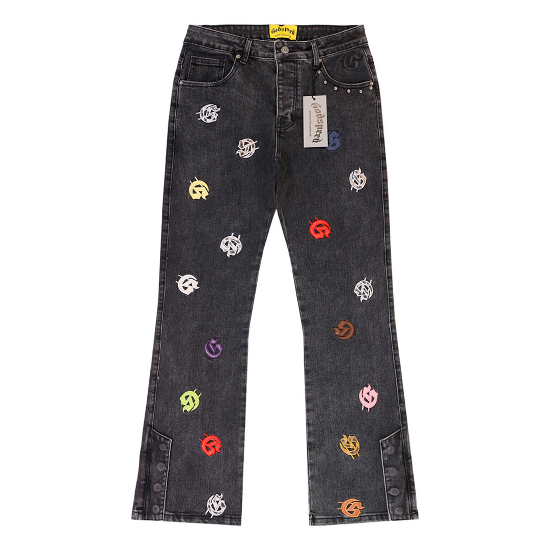 Black & Blue & Gray Loose Fit Denim Pants Streetwear Vintage Style Jeans 8240