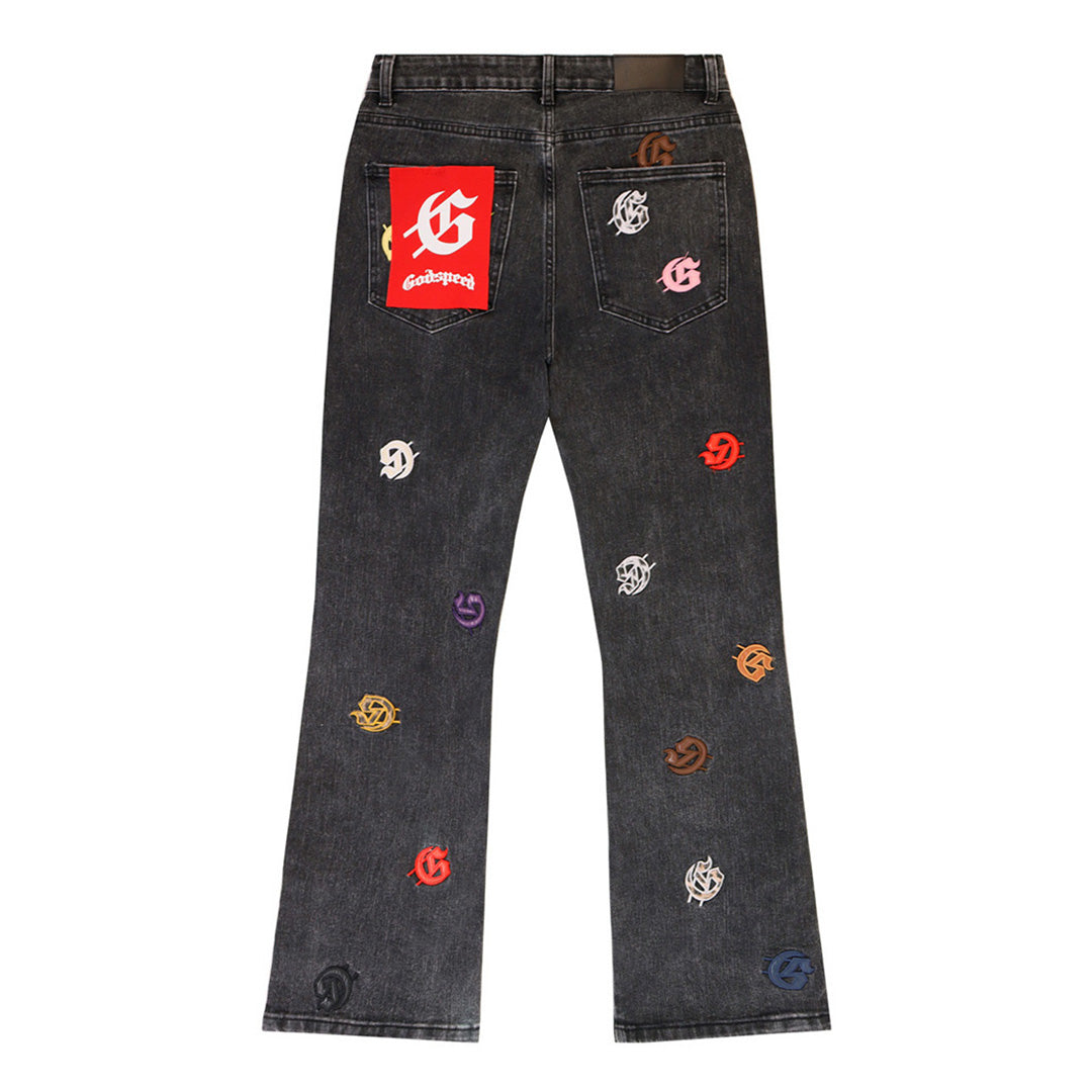 Black & Blue & Gray Loose Fit Denim Pants Streetwear Vintage Style Jeans 8240