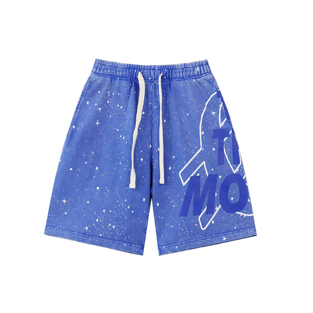 Black & Blue Loose Fit Embroidered Denim Short Streetwear Style 8765
