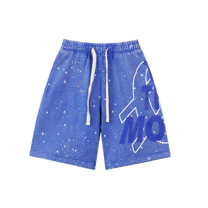 Black & Blue Loose Fit Embroidered Denim Short Streetwear Style 8765