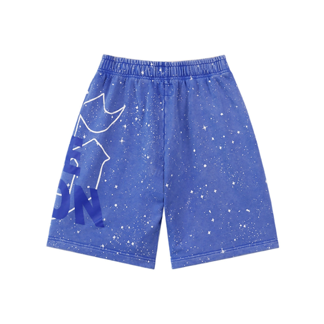 Black & Blue Loose Fit Embroidered Denim Short Streetwear Style 8765