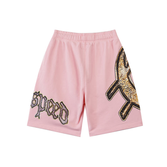 Pink & Black Washed Double Yarn Printed Shorts Vintage Streetwear Style 8678