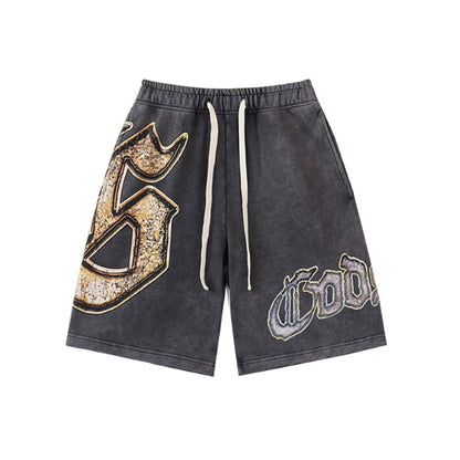 Pink & Black Washed Double Yarn Printed Shorts Vintage Streetwear Style 8678