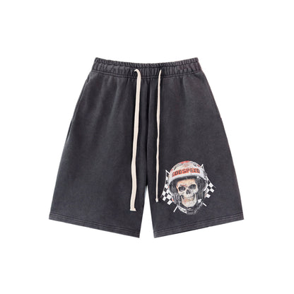 Black & Blue Washed Double Yarn Printed Shorts Vintage Streetwear Style 8679