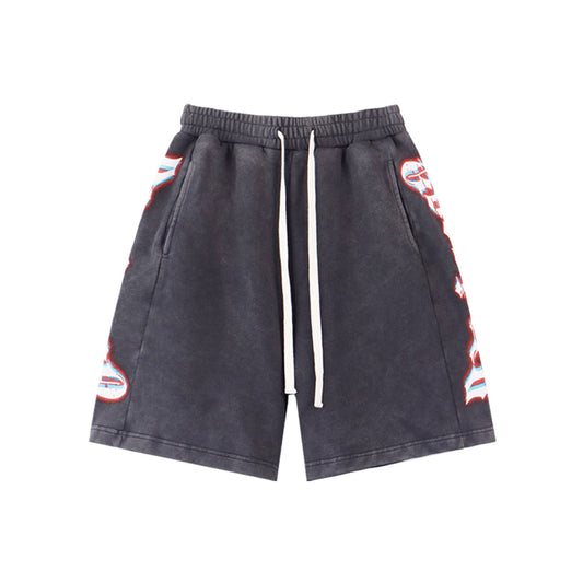 Black & Blue Washed Double Yarn Printed Shorts Vintage Streetwear Style 8770