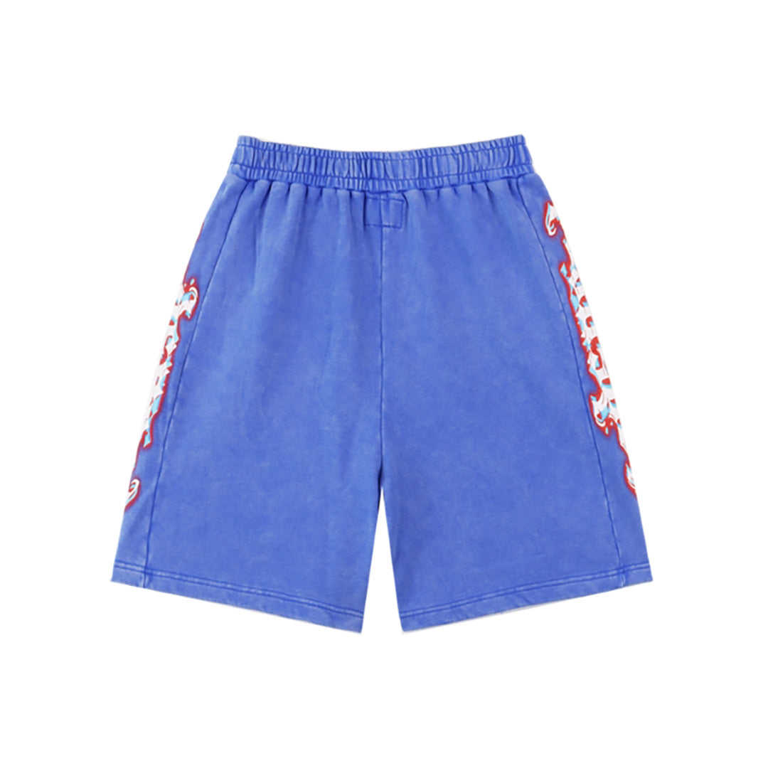 Black & Blue Washed Double Yarn Printed Shorts Vintage Streetwear Style 8770