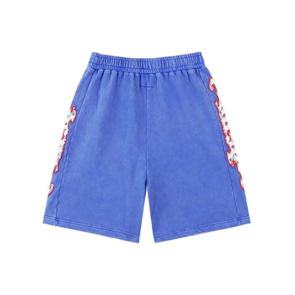 Black & Blue Washed Double Yarn Printed Shorts Vintage Streetwear Style 8770