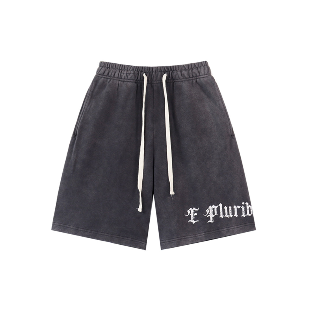 Black & Blue Washed Double Yarn Printed Shorts Vintage Streetwear Style 8771