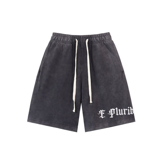 Black & Blue Washed Double Yarn Printed Shorts Vintage Streetwear Style 8771