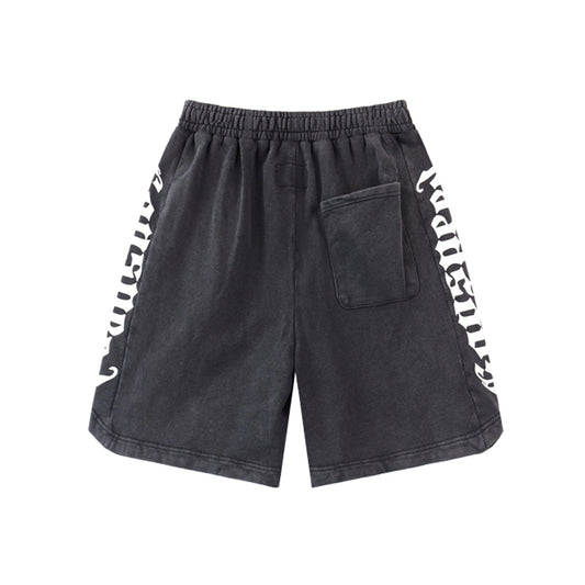 Black & Blue & Pink Washed Double Yarn Printed Shorts Vintage Streetwear Style 8779