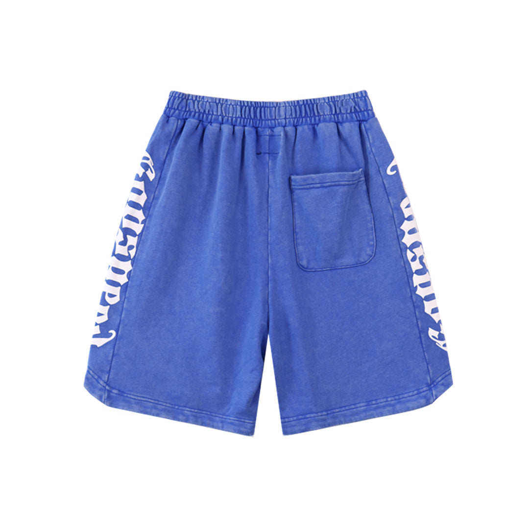 Black & Blue & Pink Washed Double Yarn Printed Shorts Vintage Streetwear Style 8779