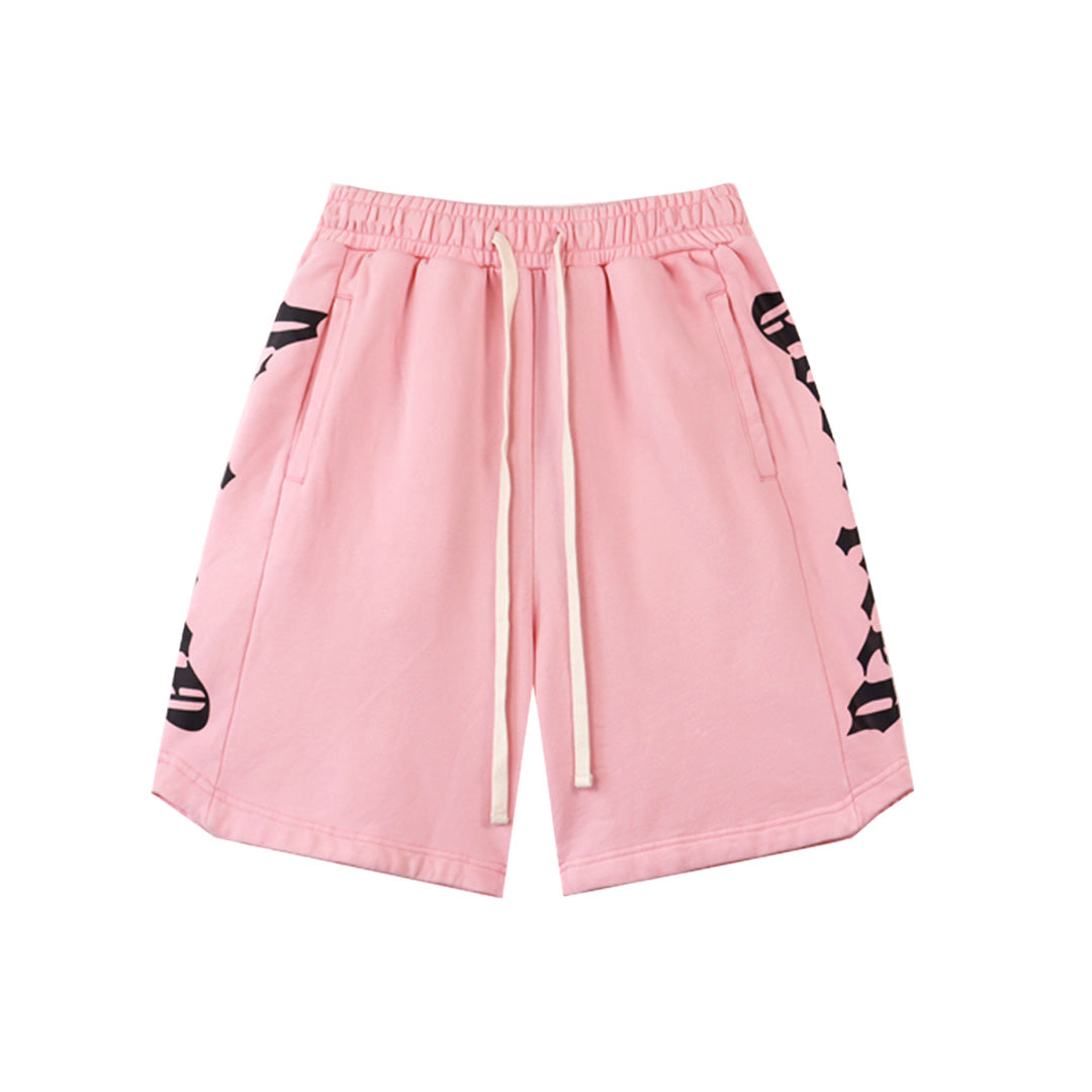 Black & Blue & Pink Washed Double Yarn Printed Shorts Vintage Streetwear Style 8779