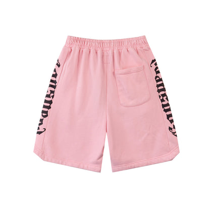 Black & Blue & Pink Washed Double Yarn Printed Shorts Vintage Streetwear Style 8779