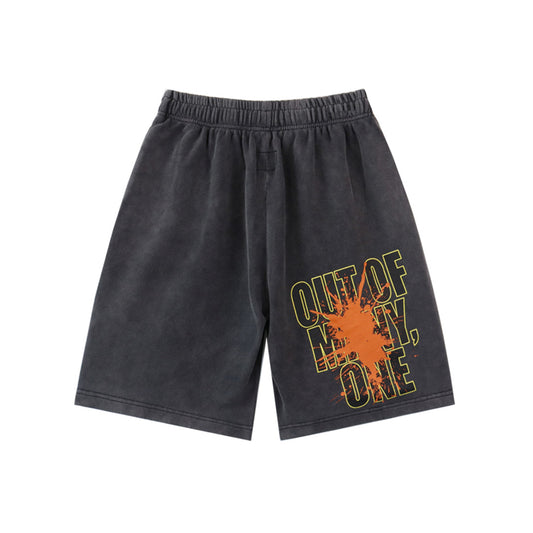 Black & Blue Washed Double Yarn Printed Shorts Vintage Streetwear Style 8780