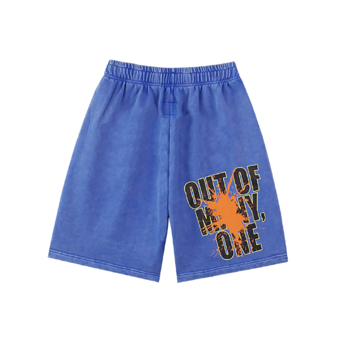 Black & Blue Washed Double Yarn Printed Shorts Vintage Streetwear Style 8780