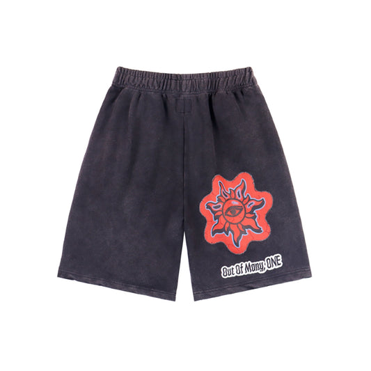 Black & Pink Washed Double Yarn Printed Shorts Vintage Streetwear Style 8781