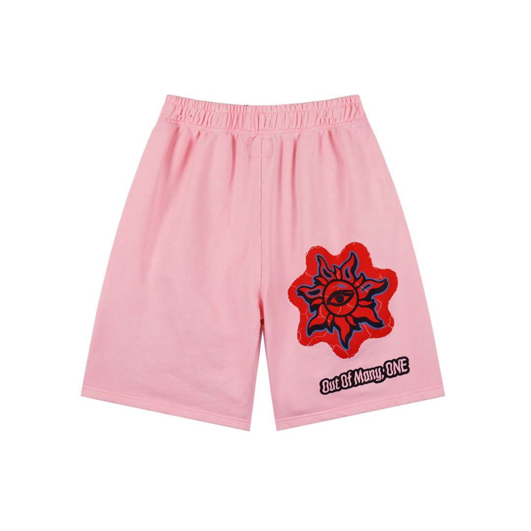 Black & Pink Washed Double Yarn Printed Shorts Vintage Streetwear Style 8781