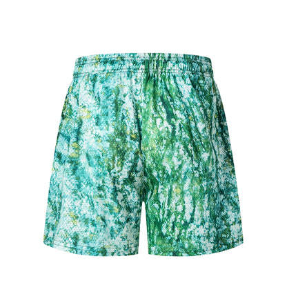 Green Tie Dye Mesh Shorts Loose Fit Breathable Elastic Waist Streetwear Quick-drying Shorts Shorts EES01